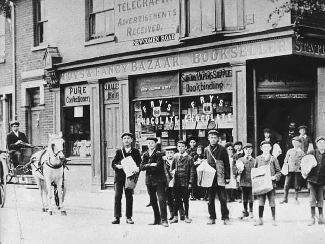 News boys standing on the road, corner of Twyford Avenue and Newcomen Road, Stamshaw in 1905. The News PP4145