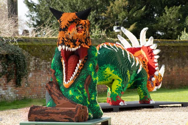 The 'Brickosaurs' will go on full display on April 1, including this Carnotaurus head. Picture: Marwell Zoo.