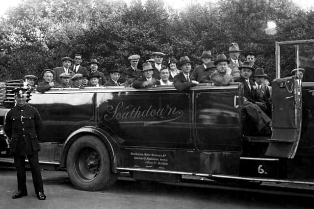 Sent in by Pat Arnold, of Portsea, we see a Brickwoods Brewery staff outing. Pat's in-laws, Jess and Fred Arnold , are in the centre, standing in the charabanc. What wonderful modes of transport these predecessors of the coach must have been. Rolling around the countryside in the open air.