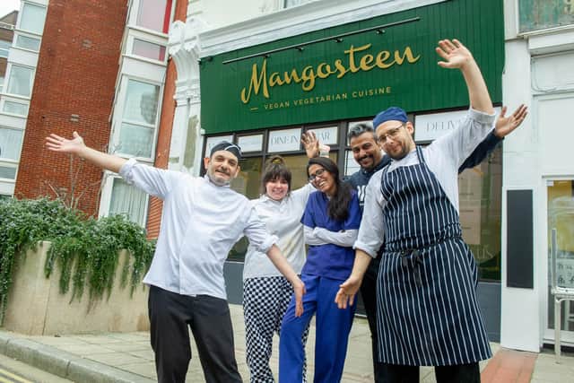 Staff Antonio Cardaci, Phoebe Evans, Marek Tocewicz and owners, Syed Karim and Nazmin Akthar at Mangosteen Picture: Habibur Rahman