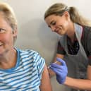 Alison Klaus, 59, receiving the trial booster vaccine. Picture: Portsmouth Hospitals University NHS Trust