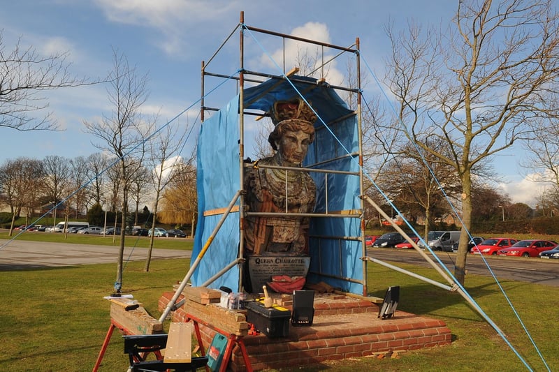 The Queen Charlotte figurehead which can be found at HMS Excellent is a replicate of that which could be found on the second ship named after the Queen consort to George III. It was damaged in the storms of 1987 and was refurbished (pictured) as a result. 
PICTURE: MALCOLM WELLS (090763-4830)