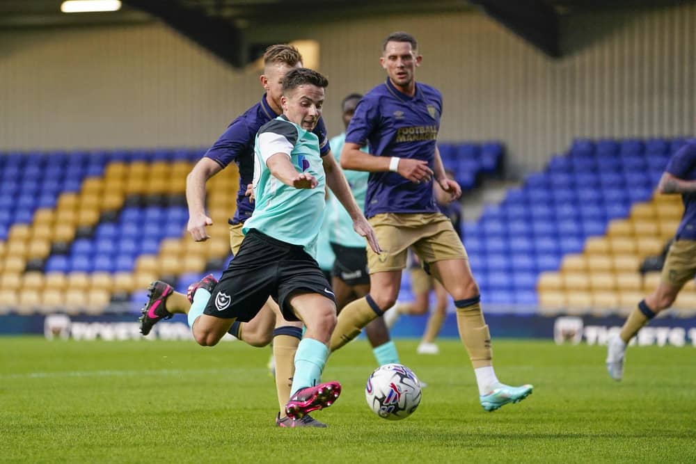 Tom Lowery during Pompey's 1-0 defeat at AFC Wimbledon on Tuesday night. Picture: Jason Brown/ProSportsImages