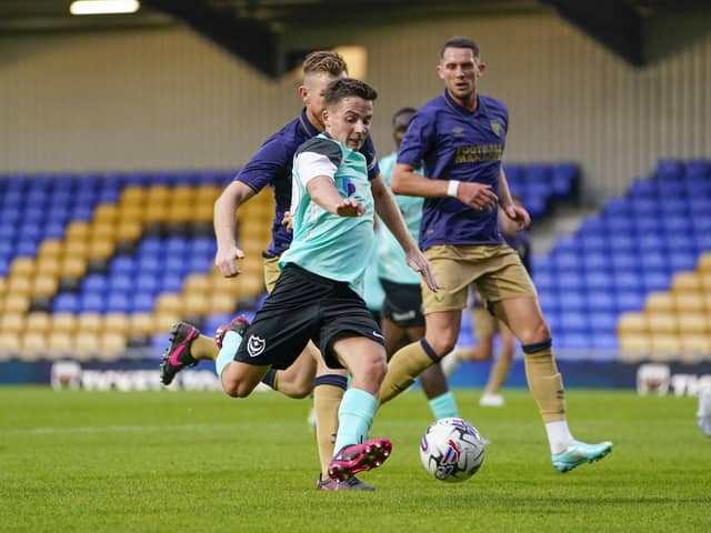 Tom Lowery during Pompey's 1-0 defeat at AFC Wimbledon on Tuesday night. Picture: Jason Brown/ProSportsImages
