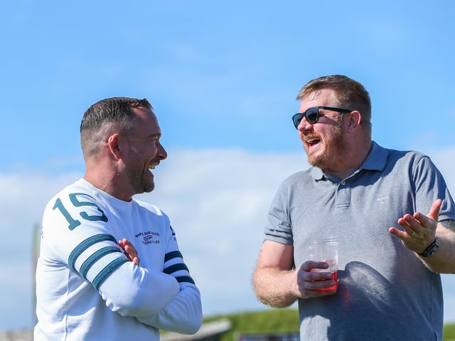 Rich Henwood, left, and Martin Catermole enjoy the selection of food and drinks available at the festival