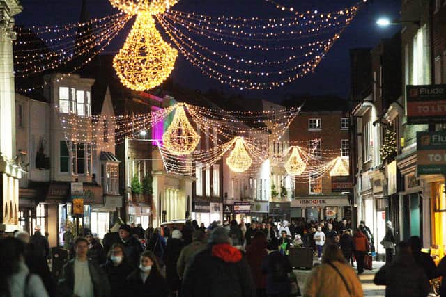 Looking back at a Chichester Christmas tree lights switch-on. Photo by Derek Martin Photography and Art.