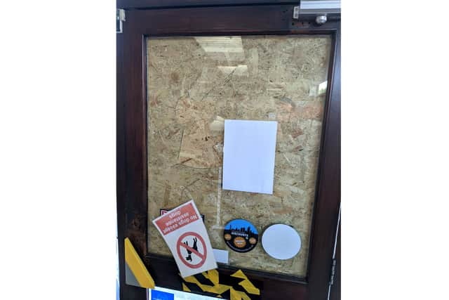 Smashed windows at the Rowans