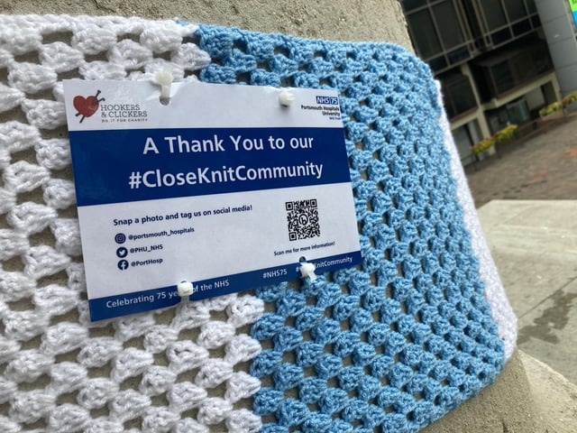 Portsmouth Guildhall has been decorated with knitted bunting to celebrate and recognise the members of staff within the NHS that have worked tirelessly to provide residents with healthcare over the past 75 years.