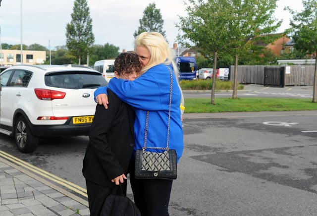 Kirsty Glancy, 31, with her son Marley, 11, from Havant. Kirsty believes that children returning to school need to 'get back into a routine'.
Picture: Sarah Standing