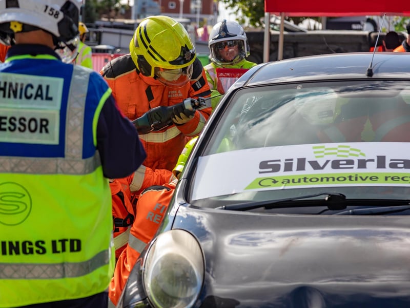 Firefighters demonstrate how to extract victim from a car crash during the UKRO event at Gunwharf Quays. Picture: Mike Cooter (280924)
