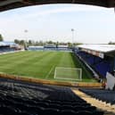 Stockport's Edgeley Park groun will host two pilot events this month with a number of supporters allowed in. Guiseley are also hosting two games. Photo by Pete Norton/Getty Images.