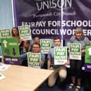 Unison is balloting its members in schools and councils in England, Wales and Northern Ireland who are on nationally agreed pay for strike action to support its pay claim of 12.7 per cent. The postal ballot starts on 23 May and closes on 4 July. Unison is recommending members vote yes for strike action. Pictured is the Portsmouth Unison group 

 

"The government keep telling us inflation will fall by the end of the year, but I have no confidence in their promises. In any case, the huge price rises that have already eaten into our wages will continue to do so. The cost of our 12.7% pay claim is approximately £1.1B. Half of this comes straight back to central government through increased tax payments and reduced benefits. This year's spring budget gave £9B of tax cuts to big business. During the pandemic £10B was wasted on PPE contracts that didn’t deliver. Central government can afford to fully fund the pay increase we need, and our schools and councils need. The only way we can get fair pay for school and council workers is to vote for strike action." said Jon Woods, Portsmouth City UNISON Branch Chair

 

Photo shows members of Portsmouth City UNISON getting behind the pay campaign at a meeting on 17 May 2023.