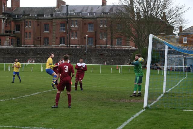 Connor Mansfield scores one of his three goals against Netley. Picture: Andy Nunn