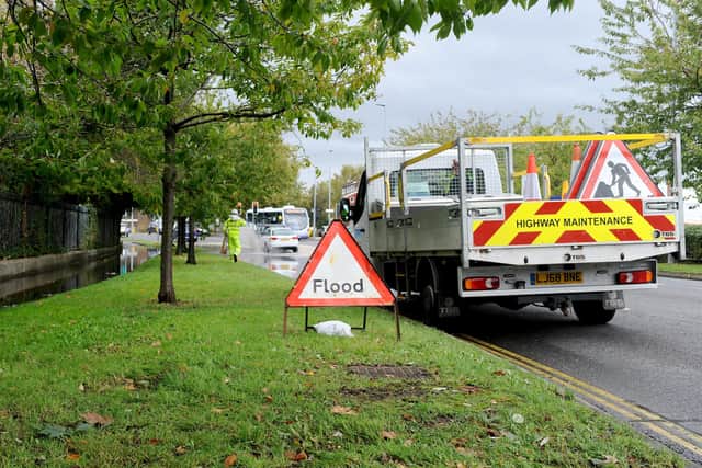 Flooding along Copnor Road, Portsmouth, after torrential rain on Friday, October 2.Picture: Sarah Standing (021020-4855)