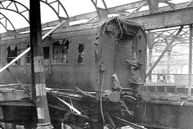 During the air raid of January 10, 1941, Portsmouth Harbour station was wrecked. 
Photo: T. Bye collection.