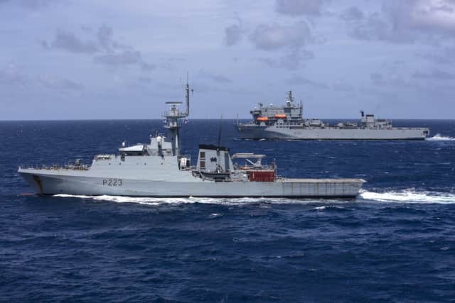 HMS Medway and RFA Argus sailing side-by-side in the Caribbean, Photo: Royal Navy