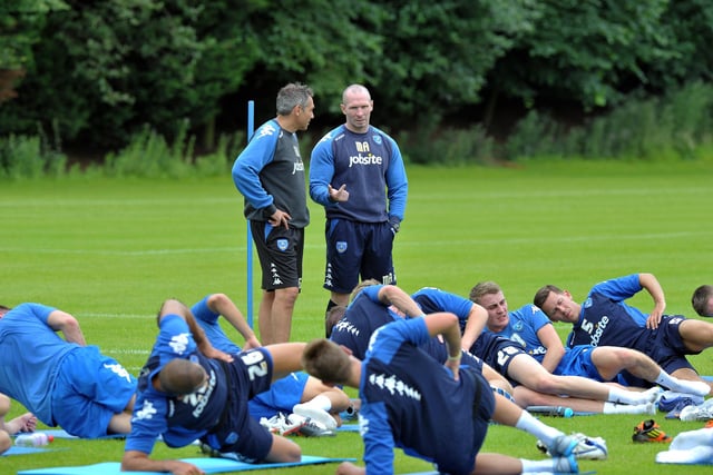 Pompey boss Michael Appleton and coach Guy Whittingham oversee the first day of the pre-season in July 2012. Picture: Steve Reid (122332-910)
