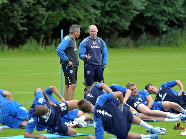 Pompey boss Michael Appleton and coach Guy Whittingham oversee the first day of the pre-season in July 2012. Picture: Steve Reid (122332-910)
