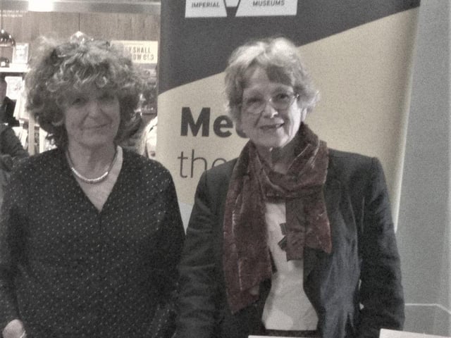 Gillian and sister Maureen Armstrong   presenting the books at The Imperial War Museum
