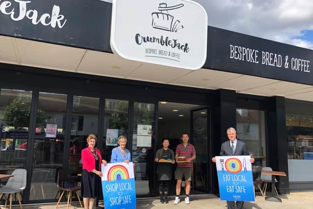 Pictured left to right; the Mayoress of Fareham Louise Clubley, Mayor of Fareham Pamela Bryant, Crumblejack's owners JoJo and Lawrence Cheung and council leader Sean Woodward.