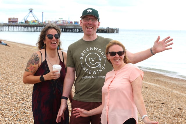 Scenes in Portsmouth and Southsea of people enjoying the Bank Holiday Monday. Pictured is (L-R) Danielle Lyons, Tim Bowman and Pamela Laing.

Monday 28th August 2023.

Picture: Sam Stephenson.