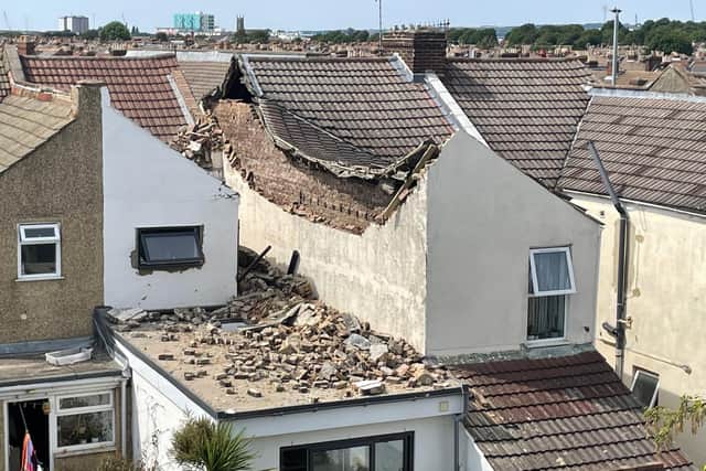 The collapsed wall and roof at the Eastney Road home