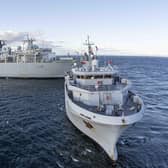 The officer is station on board HMS Albion, which is docked in Amsterdam. Pictured is The FS Garonne towing assault ship HMS Albion on November 4, 2021. Picture: Terence Wallet