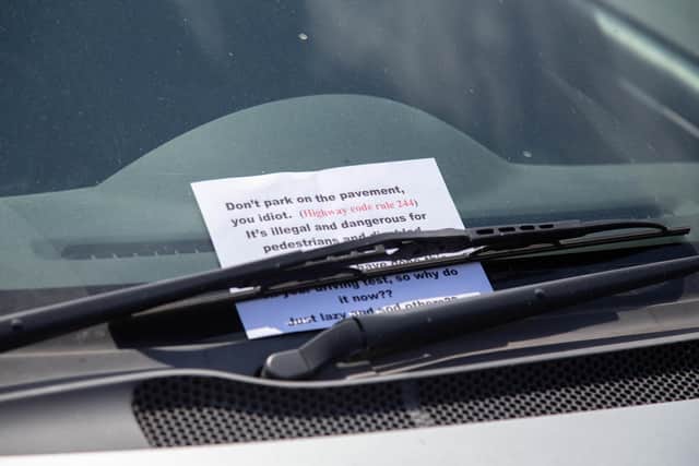 Malcolm's notice left on a car in Spruce Avenue. Picture: Habibur Rahman