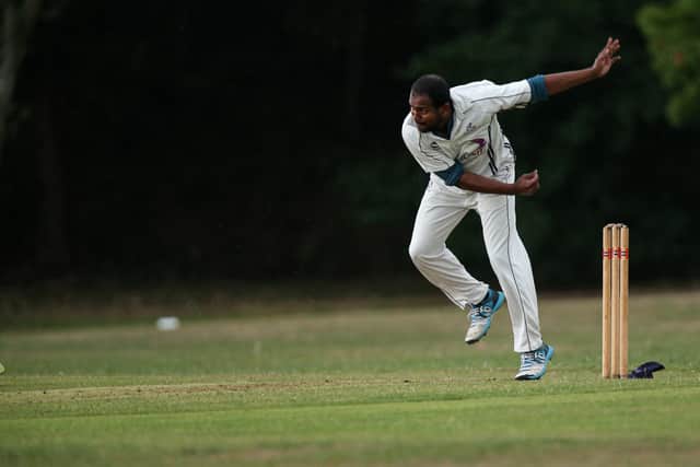 Nigin Abraham bowling for Kerala against Railway Triangle at Farlington. Picture: Chris Moorhouse