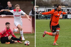 Horndean's Zack Willett, left, and Portchester's Brett Pitman have scored 89 Wessex Premier goals between them this season.