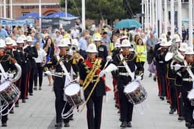 It's not the first time a Royal Marines band has put on a surprise performance - with an group from the band's School of Music surprising shoppers at Gunwharf Quays in 2018 . Picture: Malcolm Wells.