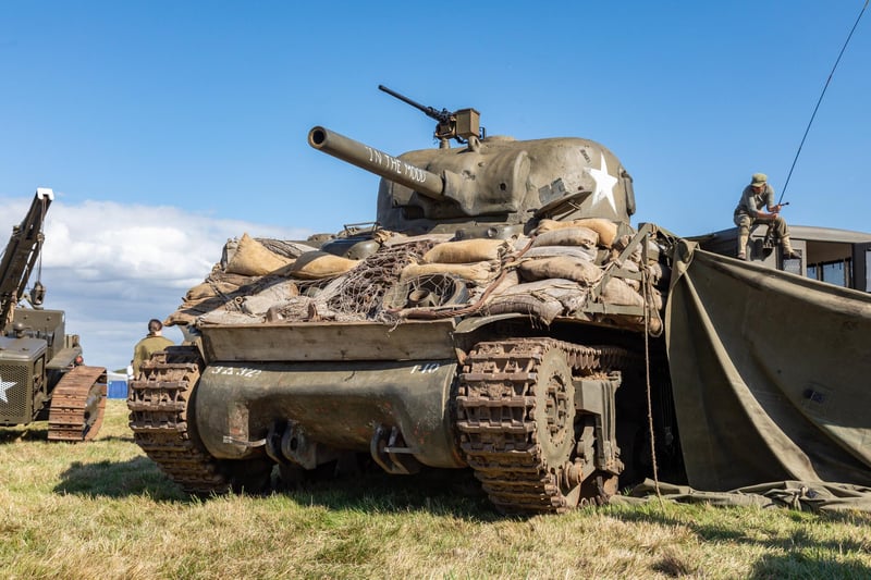 Vintage Sherman tank on display at the Lee Victory Festival.