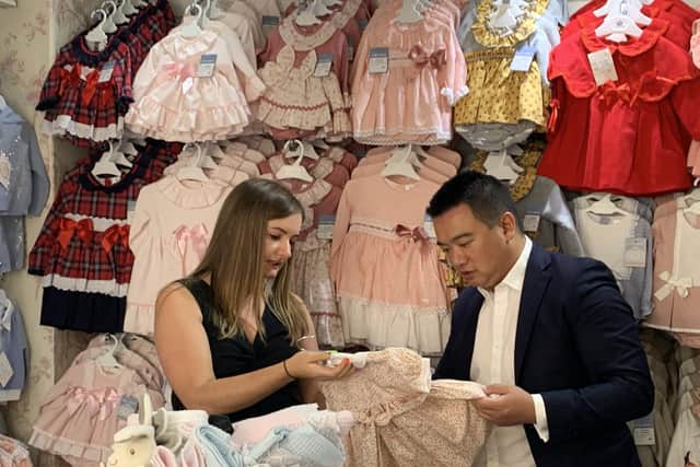 Havant MP Alan Mak visited Button Up Baby in Havant, here he is with co-founder Crystal Young
