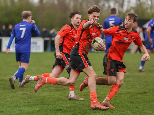 Portchester's Harrison Brook has just struck a penalty leveller. Picture by Nathan Lipsham