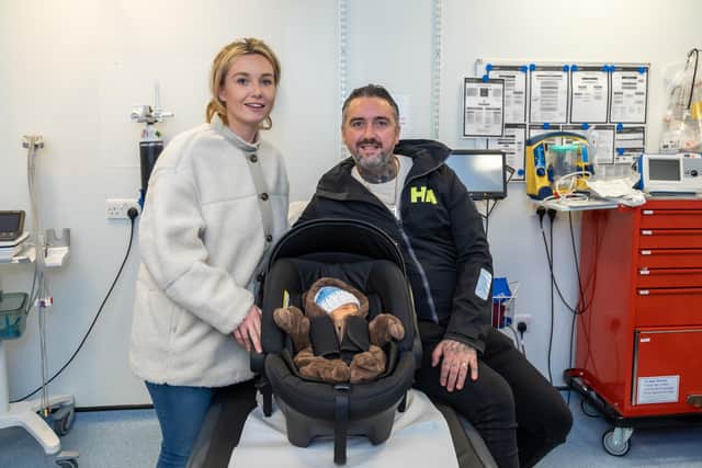Mum Jess Vincent and dad Joe Lockhart in the room where baby Miley Joe was delivered. Picture: Mike Cooter (030322)