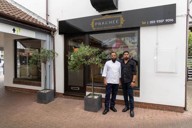 Reza Alom, owner and head chef Titu outside Prachee in Port Solent.