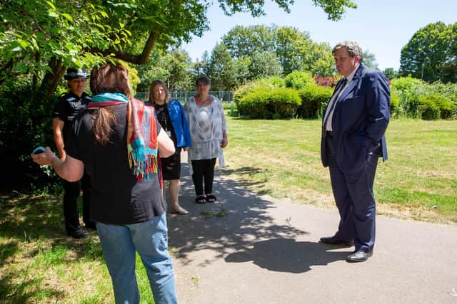 Policing minister Kit Malthouse spoke with local residents and police officers - but was instructed not to speak to the press. Picture: Habibur Rahman