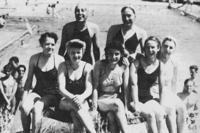 Fun at Hilsea Lido. The wars over, lets have  some fun. Girls enjoy the summer of 1945 when Hilsea Lido re-opened after six years of hostilities.