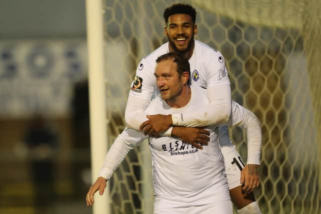 Jonah Ayunga (17) and Danny Kedwell (11) were Hawks' top scorers in the 2019/20 National League South season. Photo by Dave Haines/Portsmouth News