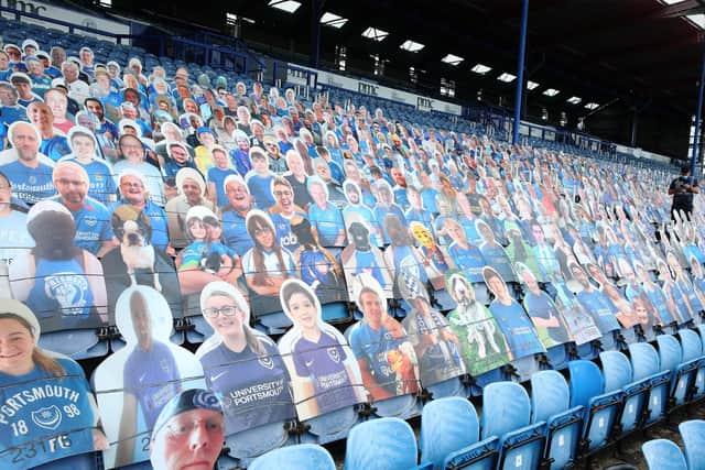 Cardboard cutouts of fans replaced real-life supporters in the North Stand at Fratton Park