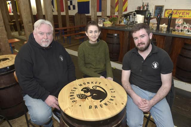 From left, Andy Burdon, co-founder and CEO, Ruth Hansom, chef, and head brewer Mark Hamblin.

Picture: Sarah Standing