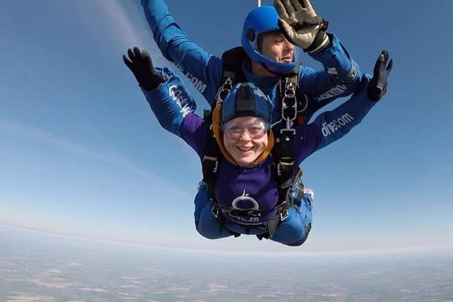 Claire McKay, 39, from Gosport,  completed a 15,000ft skydive in April 2019 to raise money for Target Ovarian Cancer.