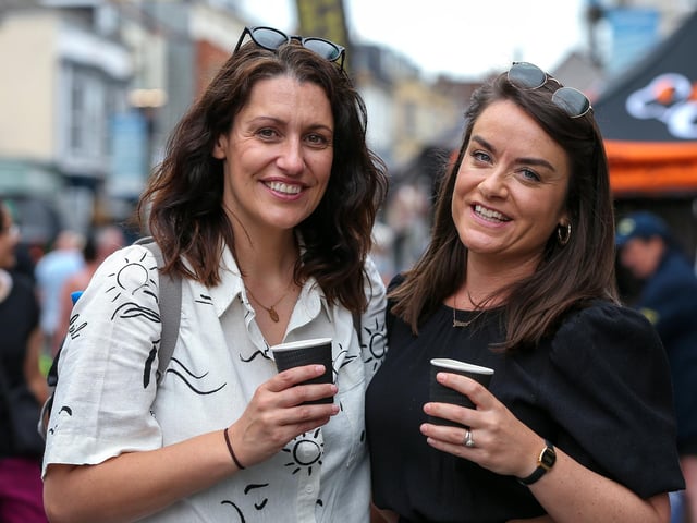 Rebecca Wilson, left, and Donna Waller-Brown. Southsea Food Festival on Palmerston, Clarendon and Osborne RoadsPicture: Chris  Moorhouse (200724-19)