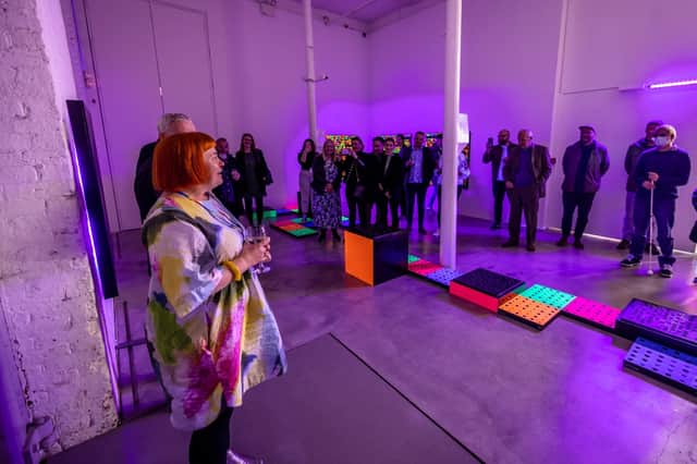 Aspex Gallery director Joanne Bushnell opens the Clarke Reynolds exhibition in April 2022