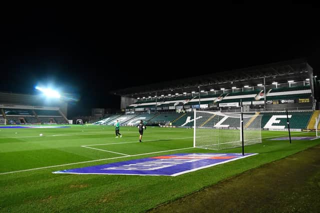 General view inside Home Park Stadium ahead of the EFL Sky Bet League 1 match between Plymouth Argyle and Portsmouth at Home Park, Plymouth, England on 16 November 2020.