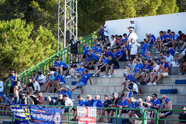 These Pompey fans make the most of the shade at Estadio Jose Burgos de Quintana - the venue for Pompey's recent pre-season friendly against Europa FC.