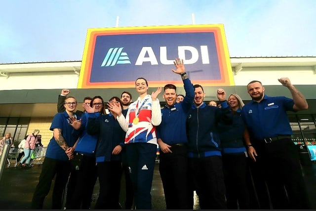 Eilidh Mcintyre with staff at the new Aldi supermarket.