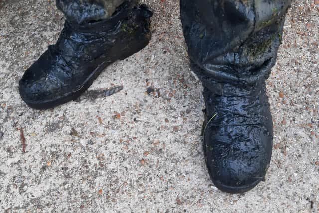 POLICE posted a picture of an officer's muddy boots after the chase 
Picture: Hampshire police