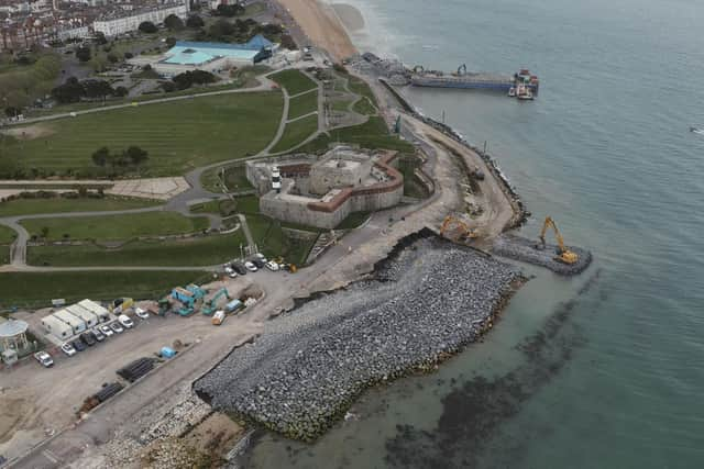 Work to add rocks to the sea defences at Southsea Castle