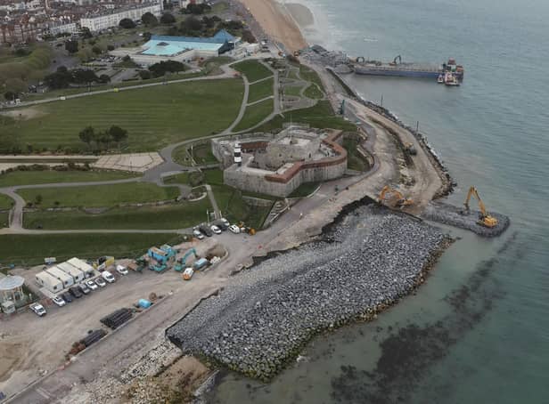 Work to add rocks to the sea defences at Southsea Castle